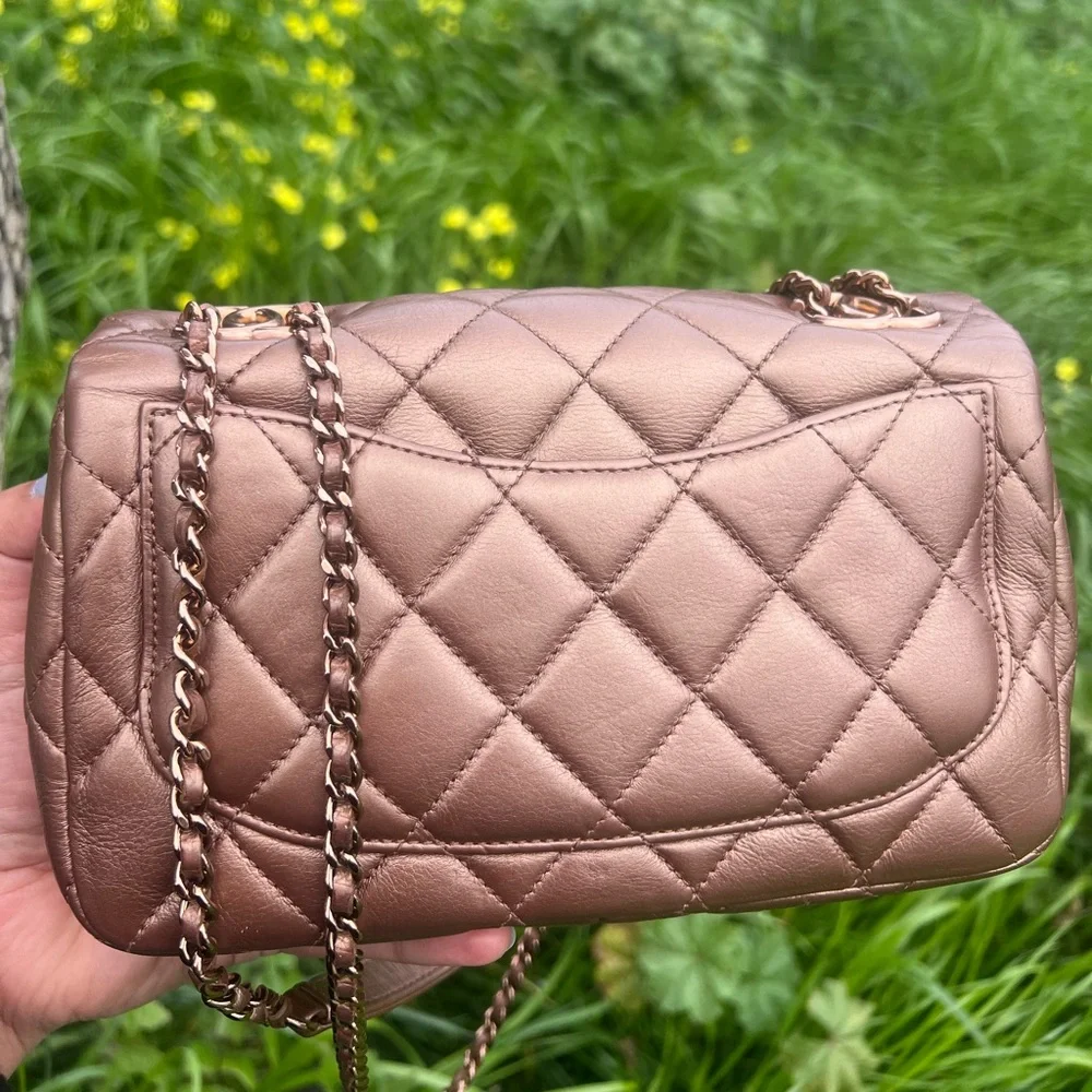 Rare🔥Chanel iridescent Mini Rectangular Bronze/Copper Flap Bag - Picture 7 of 16